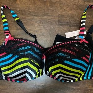 Cacique Multi Stripe and Lace Demi Bra